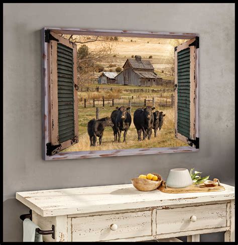 Ohcanvas Farm Farmhouse Window Barn With Angus Cow Canvas Wall Art