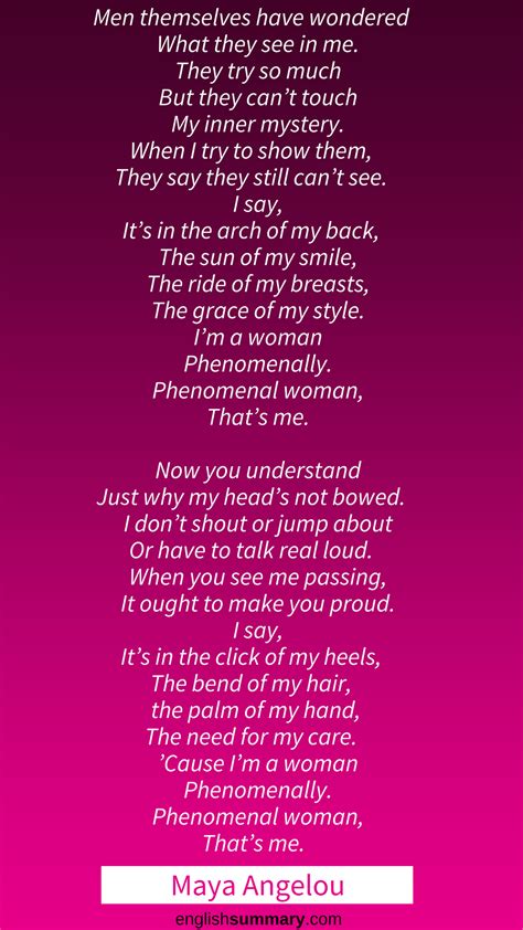 Read the full poem at poets.org. Critical analysis of phenomenal woman by maya angelou Maya ...