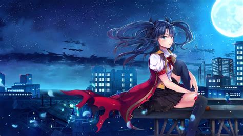 Wallpaper Illustration Anime Fate Stay Night Tohsaka Rin Midnight