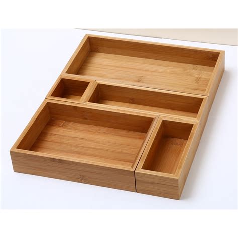 Set Of 5 Bamboo Drawer Organizer Boxes Organizers Kitchen Ybm Home
