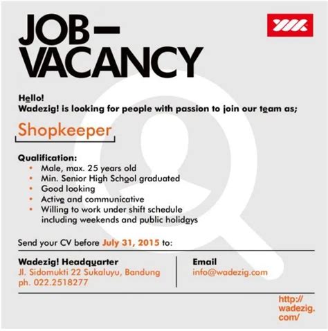 Contoh Job Vacancy Dalam Bahasa Inggris
