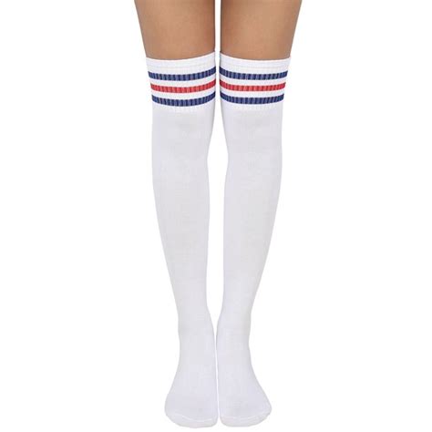 Hde Hde Women Three Stripe Over Knee High Socks Extra Long Athletic