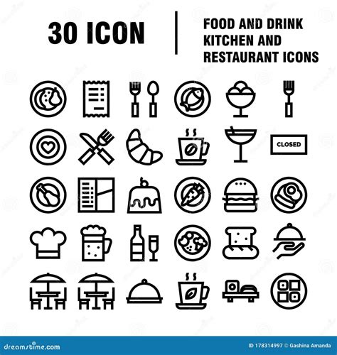 Food And Drinks Icon Restaurant Line Icons Set Stock Vector
