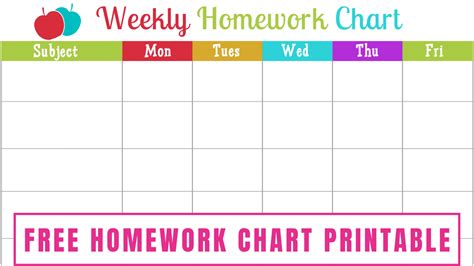 Free Homework Chart Printable Freebie Finding Mom
