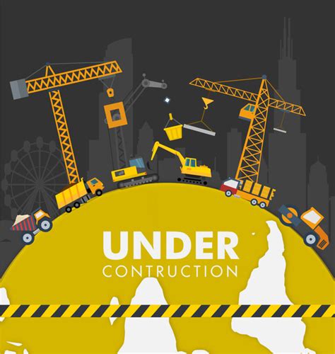 Under Construction Poster With Heavy Equipment Illustration Free Vector