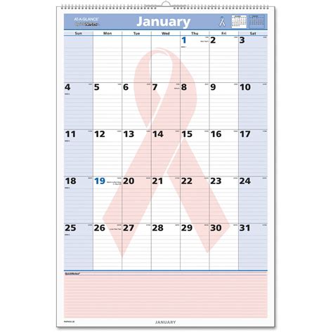 At A Glance Quicknotes Breast Cancer Awareness Monthly Wall Calendar