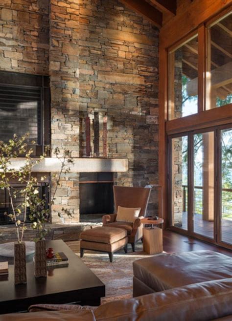 Pin By K Gedrose On Great Rooms Stone Wall Living Room Modern Rustic