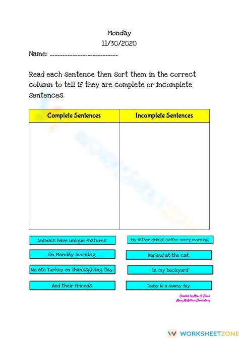 Complete Vs Incomplete Sentences Worksheet
