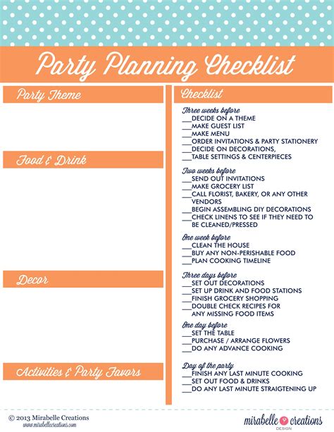 Party Planning Checklist Free Printable Party Planner Party