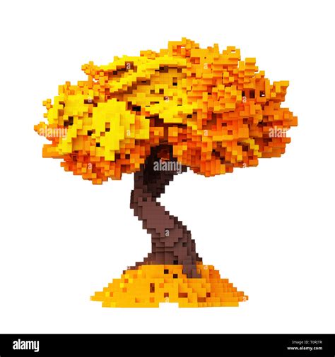 Digital Pixelated Autumn Tree Isolated On White Background 3d