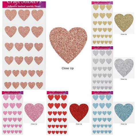 Self Adhesive Glitter Heart Sparkly Stickers Sheet Of 30 4 Etsy