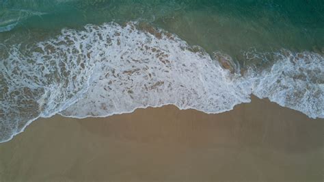 Desktop Wallpaper Soft Sea Waves Foam Beach Sand Aerial View Hd