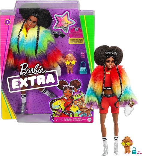 Buy Barbie Extra Doll 1 In Furry Rainbow Coat With Pet Poodle