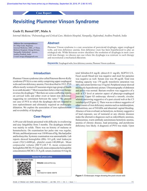 Pdf Revisiting Plummer Vinson Syndrome