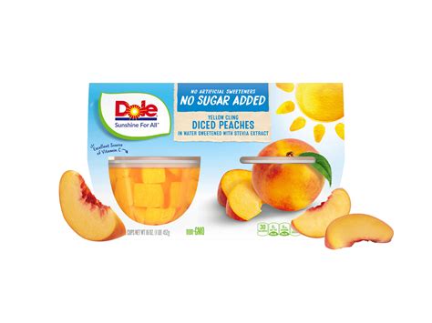 Dole® Diced Peaches With No Sugar Added Fruit Bowls® 4 Count Dole