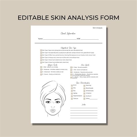 Editable And Printable Skin Analysis Form Template For Estheticians I Document Fitzpatricks