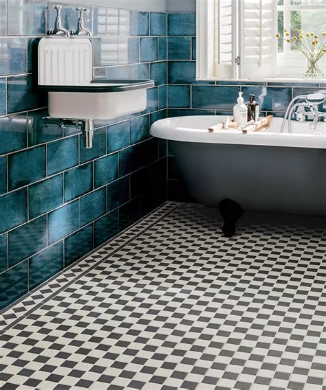 black and white mosaic floor tiles bathroom