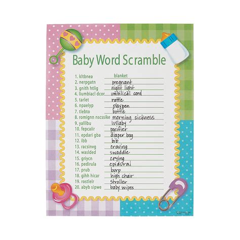 Baby Scrabble Answer Ky Baby Word Scramble Printable