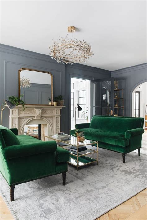 Home designed by alessandra branca. Emerald Sofas, Victorian feeling living room! | Transitional living rooms, Green interior design ...