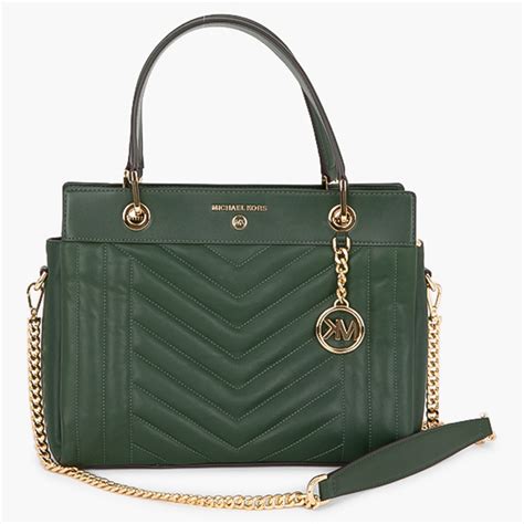 Michael Kors Green Quilted Leather Susan Medium Satchel Bag Michael