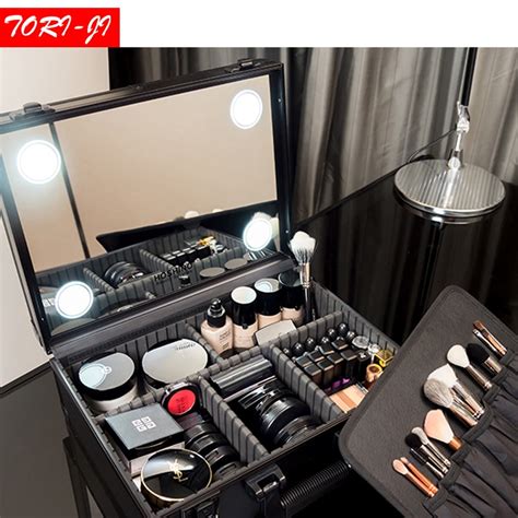Tori Ji New Adjustable Led Lighted Makeup Box Beauty Case With Mirror