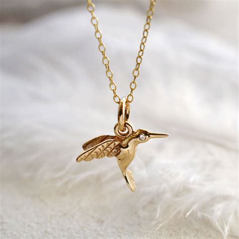 Nine Carat Gold Hummingbird Necklace With Diamond By Lily Charmed