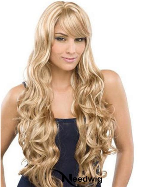 Long 100 Hand Tied Wavy With Bangs Monofilament Lace Front Wigs