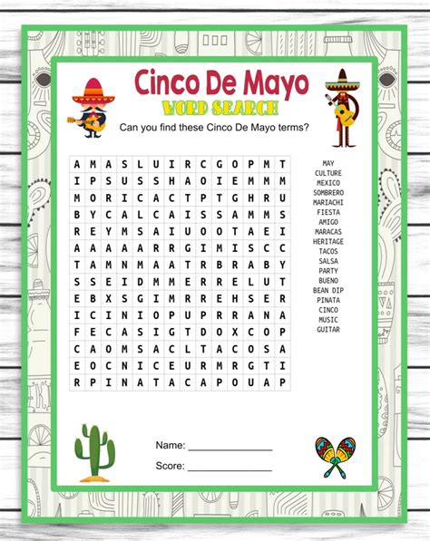 Cinco De Mayo Word Search Game Printable Kids Activity Sheet Instant