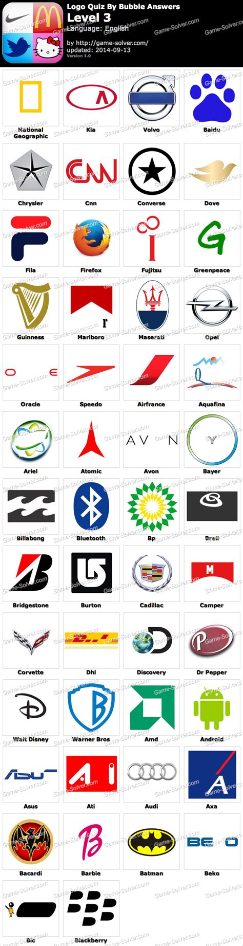 Logo Quiz By Bubble Answers Level 3 Game Solver