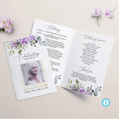 Lilac Funeral Program Template Floral Memorial Program Etsy