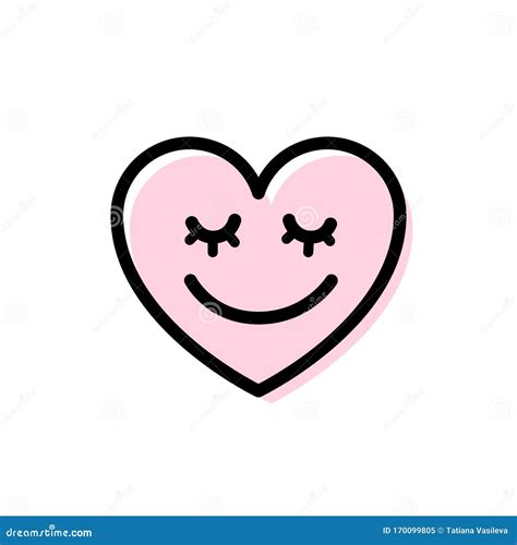 Heart With Smile On Face Cute Line Doodle Icon Smiling Heart Love
