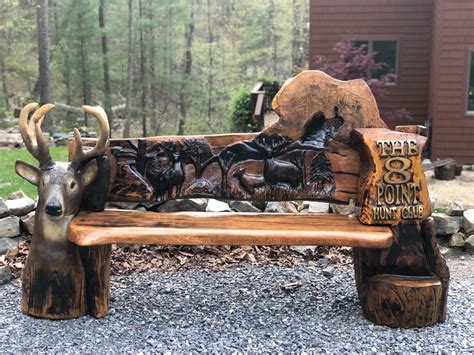 Chainsaw Carved Bench Hunt Camp But Any Theme Can Be Accomplished Etsy