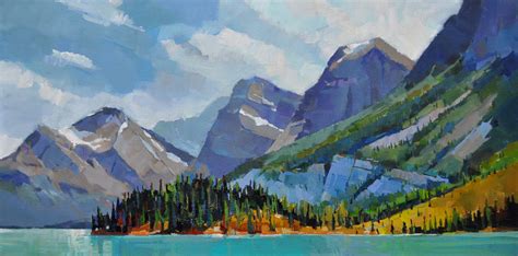 Island By Samson Narrows 12 X 24 Rocky Mountains Art Landscape Art