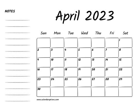 April 2023 Printable Calendar Calendar Options