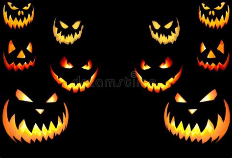 Scary Glowing Eyes And Teeth Of Halloween Pumpkins The Inscription