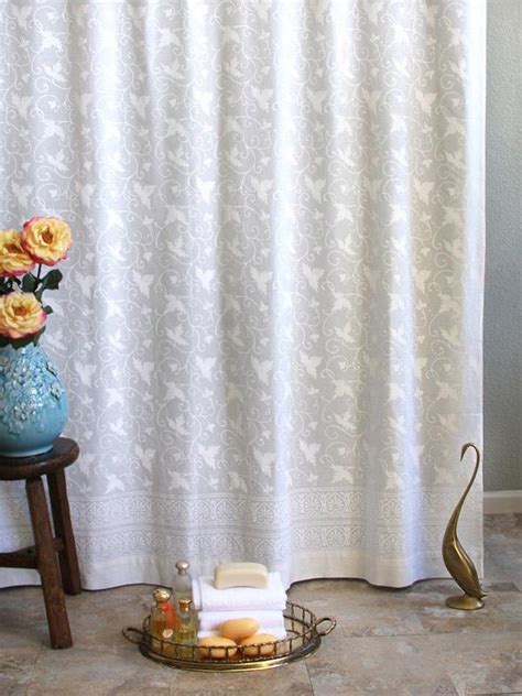 Vintage White Floral Shower Curtain Saffron Marigold