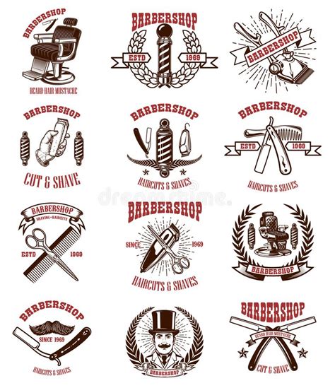 Set Of Vintage Barber Shop Emblems Badges And Design Elements For