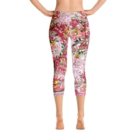 Fall Red Floral Capri Leggings Casual Fashion Activewear Made In Usa