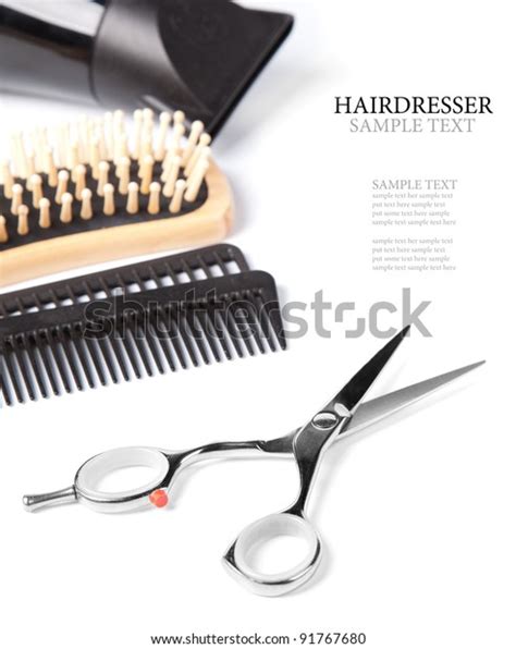 Hairdresser Scissors Combs Brush On White Stock Photo Edit Now 91767680