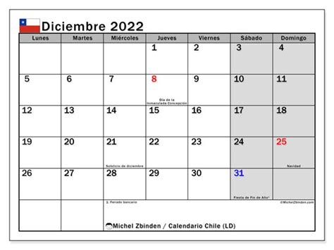 Calendario Diciembre De 2022 Para Imprimir “chile Ld” Michel Zbinden Cl