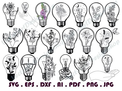 Floral Light Bulb Svg 1 Cracked Bulb Svg Light Bulb Etsy