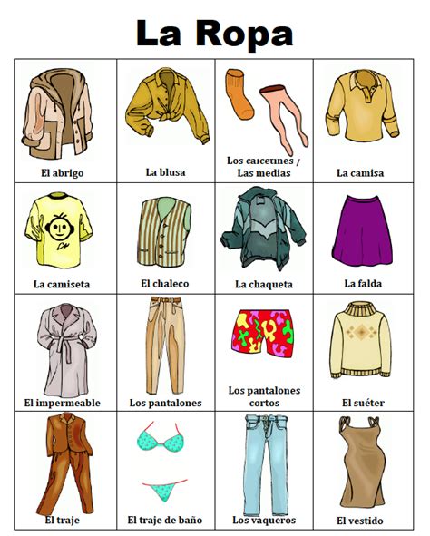 Free Lesson “spanish Clothing And Accessories Picture Notes” Go To