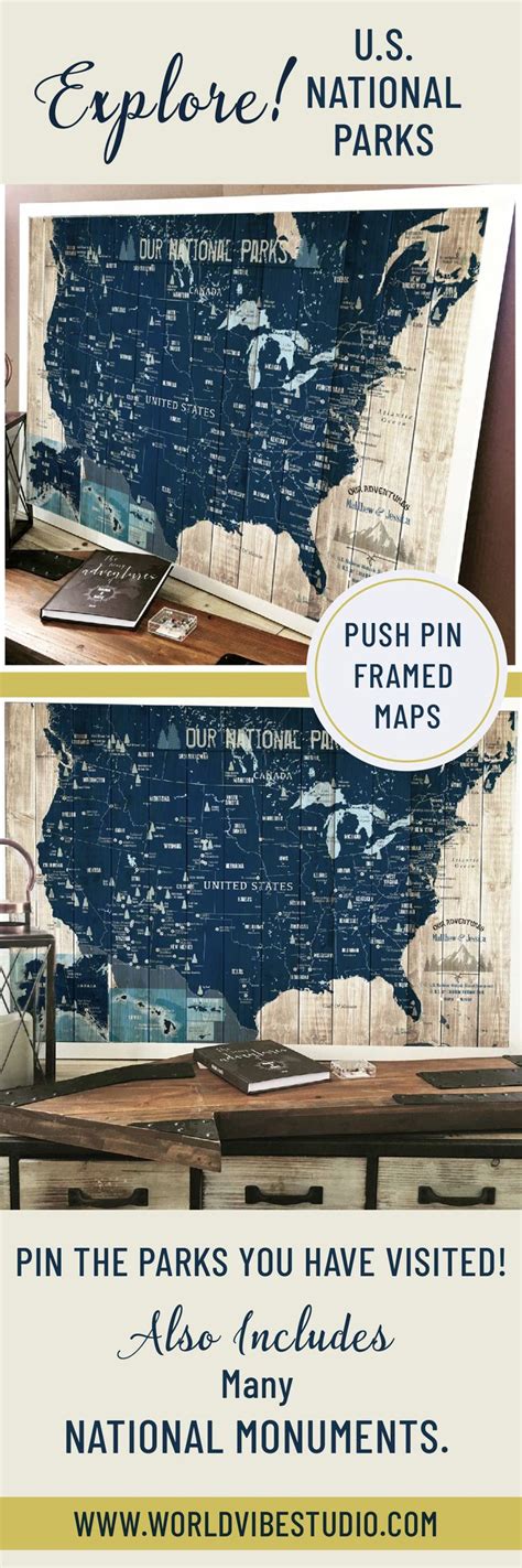 National Park Push Pin Map Framed Usa Parks T For Hiker Etsy