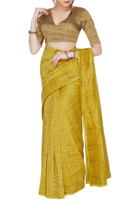 Buy Gold Tissue V Neck Saree Blouse For Women By Pranay Baidya Online