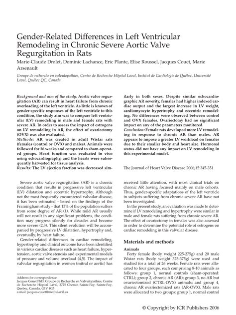 Pdf Gender Related Differences In Left Ventricular Remodeling In Chronic Severe Aortic Valve