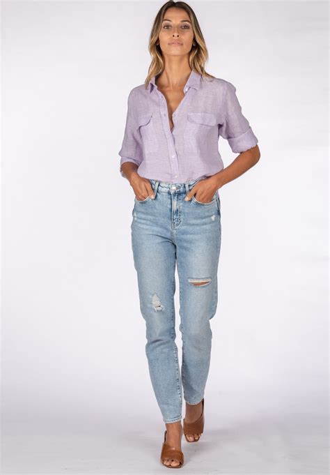 Lete Linen Lilac Relaxed Linen Shirt With Pockets Camixa
