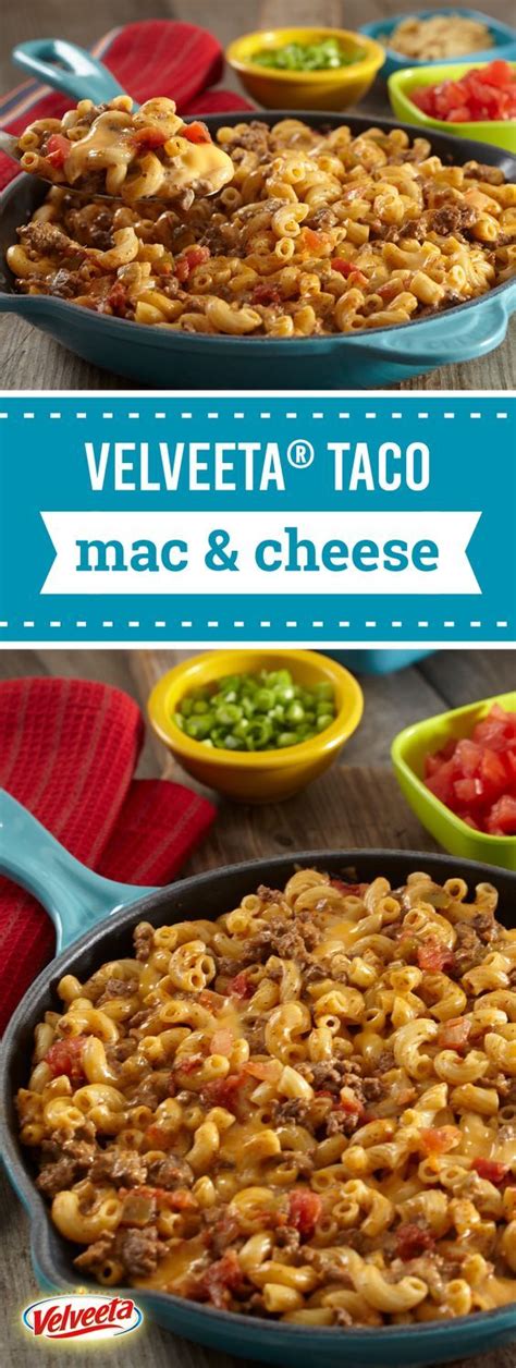 Add velveeta, ketchup, onion powder and mustard; VELVEETA® Taco Mac & Cheese | Recipe | Beef recipes, Mac ...