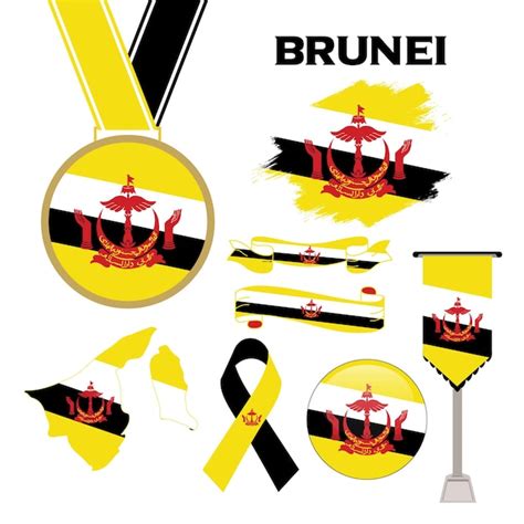 Colección de elementos con la plantilla de diseño de la bandera de brunéi brunei bandera