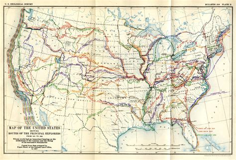 Map Of The United States Showing Routes Of Principal Explorers From