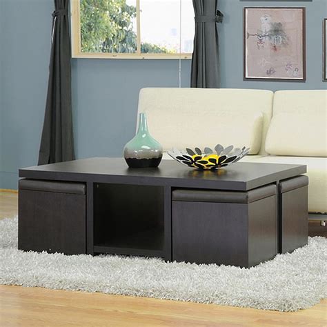 The glass surface placed on four legs which are asymmetrically located to each other and is added with leather. coffee table with ottomans under - Google Search | Coffee ...
